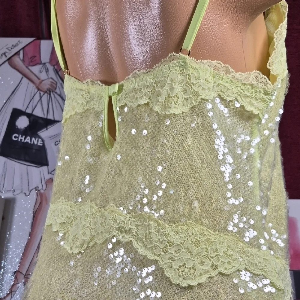 VICTORIA'S SECRET yYellow Sequin Lace Slip Dress NWT 2198 - Picture 7 of 7